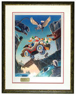 CARL BARKS DONALD DUCK & NEPHEWS "LEAVING THEIR CARES BEHIND" SIGNED & FRAMED PRINT.