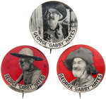 GEORGE "GABBY" HAYES TRIO OF STANDARD, SCARCE AND RARE BUTTONS C. 1950.