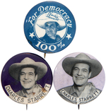 CHARLES STARRETT BUTTON TRIO INCLUDING RARE "FOR DEMOCRACY 100%".