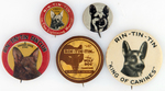 RIN TIN TIN FIVE BUTTONS FROM EARLY 1930s INCLUDING TWO SERIALS.