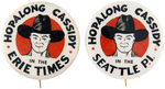 HOPALONG CASSIDY LARGE NEWSPAPER COMIC STRIP ADVERTISING BUTTONS FROM SEATTLE AND ERIE.