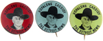 "HOPALONG CASSIDY/THE DETROIT NEWS" TRIO OF LITHO BUTTONS IN THREE COLORS.