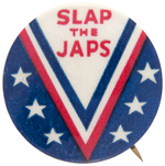 "SLAP THE JAPS" SCARCE BUTTON AND PHOTO PLATE EXAMPLE FROM HAKE'S COLLECTIBLE PIN-BACK BUTTONS.