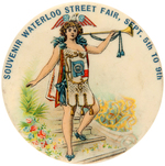 "SOUVENIR WATERLOO STREET FAIR" GORGEOUS AND RARE BUTTON.