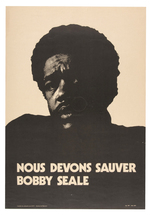 RARE FRENCH BOBBY SEALE PORTRAIT POSTER "NOUS DEVONS SAUVER BOBBY SEALE."