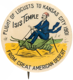 ISIS TEMPLE 1901 SHRINE CONVENTION BUTTON WITH SHRINER RIDING GIANT LOCUST.