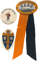 WISCONSIN 1901 AND PAIR OF 1919 AND 1926 UNIVERSITY OF ILLINOIS HOMECOMING FOOTBALL BUTTONS.