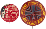 INDIAN THEME BUTTON PAIR FROM WYOMING AND ARIZONA.