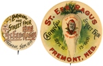 FREMONT NEBRASKA PAIR OF SUGAR BEET FESTIVAL BUTTONS PICTURING A JESTER AND A DEVIL.