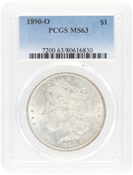 $1 MORGAN SILVER DOLLAR 1890-O PCGS MS63.