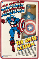 MEGO 12.5" CAPTAIN AMERICA WITH FLY AWAY ACTION IN BOX.