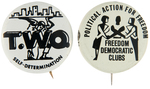 PAIR OF SCARCE CIVIL RIGHTS LITHO BUTTONS INCLUDING "T.W.O" AND "FREEDOM DEMOCRATIC CLUBS."