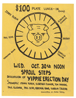 YIPPIE “PRE-ERECTION (SIC) DAY” ANNOUNCEMENT AND BERKELEY CONCERT HANDBILL.