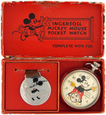 "MICKEY MOUSE INGERSOLL POCKET WATCH" BOXED FIRST VERSION WITH FOB.