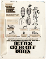 "CRACKED - BETTER CELEBRITY DOLLS" COMPLETE MAGAZINE STORY ORIGINAL ART FEATURING JOE NAMATH MEGO.