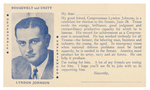 RARE LYNDON JOHNSON "ROOSEVELT AND UNITY" SENATE CAMPAIGN POST CARD.