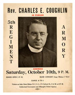 SMALL SIGN ANNOUNCES APPEARANCE OF 'THE RADIO PRIEST' THE REV. CHARLES E. COUGHLIN.