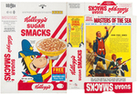 KELLOGG'S "SUGAR SMACKS" FILE COPY CEREAL BOX FLAT WITH "MASTERS OF THE SEA" OFFER.