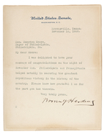 WARREN HARDING SIGNED LETTER WITH 1920 ELECTION VICTORY CONTENT.