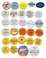 LIBERTARIAN PARTY LARGE COLLECTION OF SLOGAN BUTTONS.