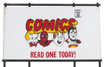 "COMICS - READ ONE TODAY!" COMIC BOOK DISPLAY RACK WITH RICHIE RICH, SPIDER-MAN, ARCHIE & SUPERMAN.