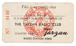 "THE TARZAN RADIO CLUB" LETTER & MEMBERSHIP CARD.