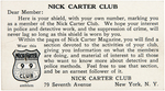 "NICK CARTER CLUB" MEMBERSHIP CARD, BADGE & RARE ENVELOPE.