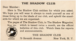 "THE SHADOW CLUB" STUD, CARD & RARELY SEEN ENVELOPE.