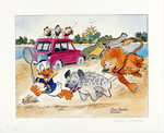 CARL BARKS SIGNED "HELP! HELP! OUR UNCA DONALD IS NUMBER TWO IN A FOOD CHAIN" DONALD DUCK PRINT.