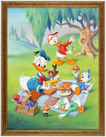 DONALD DUCK & NEPHEWS "DONALD'S PICNIC DAY" FRAMED PAINTING ORIGINAL ART BY RON DIAS.