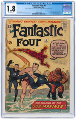 "FANTASTIC FOUR" #4 MAY 1962 CGC 1.8 GOOD- (FIRST SILVER AGE SUB-MARINER).