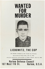 HARLEM RIOTS "WANTED FOR MURDER LIEBOWITZ, THE COP" POSTER.