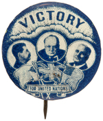 ROOSEVELT/CHURCHILL/STALIN "VICTORY FOR UNITED NATIONS" TRIGATE BUTTON.