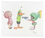 VIRGIL ROSS MARVIN THE MARTIAN & DAFFY DUCK (DUCK DODGERS) & PORKY PIG SPECIALTY ORIGINAL ART.