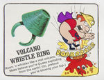 QUAKE LAVA RING AND CARD OFF CEREAL BOX FOR VOLCANO WHISTLE RING.