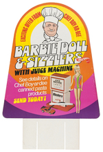 "CHEF BOY-AR-DEE" PREMIUM BARBIE & HOT WHEELS SIZZLERS BIN TOPPER SIGN.