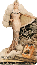 MAE WEST "OLD GOLD" CIGARETTES ADVERTISING STANDEE.