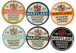 “MARYLAND RESIDENT ANGLER’S LICENSE” GROUP OF SIX.