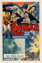 "NEW ADVENTURES OF BATMAN AND ROBIN" LINEN-MOUNTED MOVIE SERIAL POSTER.