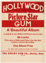 "HOLLYWOOD PICTURE STAR GUM" SHELBY STORE DISPLAY SIGN.