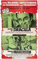 HAMMER FILMS "SCARS OF DRACULA" & "HORROR OF FRANKENSTEIN" DOUBLE-FEATURE THEATER STANDEE.