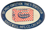 "CHECKERS POP CORN CONFECTION" CELLULOID COVERED KNIFE SHARPENING STONE.