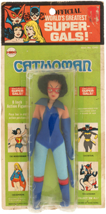 EARLY ISSUE MEGO CARDED CATWOMAN WITH SCREEN PRINTED SUIT.