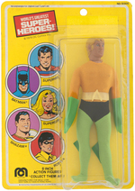 MEGO AQUAMAN ON YELLOW CARD.