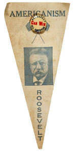 "ROOSEVELT AMERICANISM" 1916 PENNANT AND BUTTON.