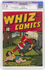 "WHIZ COMICS" #9 OCTOBER 1940 CGC RESTORED APPARENT 7.0 MODERATE (P) FINE/VF.