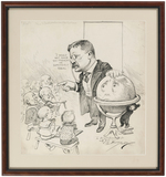 TEDDY BEAR CREATOR CLIFFORD BERRYMAN 1909 ORIGINAL ART FEATURING ROOSEVELT AND TEDDY BEAR.