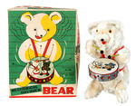 "MUSICAL CHIMP-MECHANICAL DRUMMER BEAR" BOXED WIND-UPS.