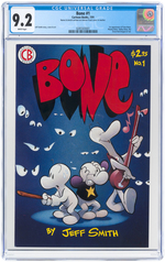 "BONE" #1 JULY 1991 CGC 9.2 NM- WITH JEFF SMITH SIGNATURE & SKETCH.