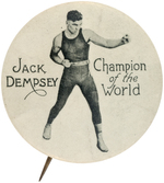 "JACK DEMPSEY CHAMPION OF THE WORLD" RARE 1920s BOXING BUTTON.